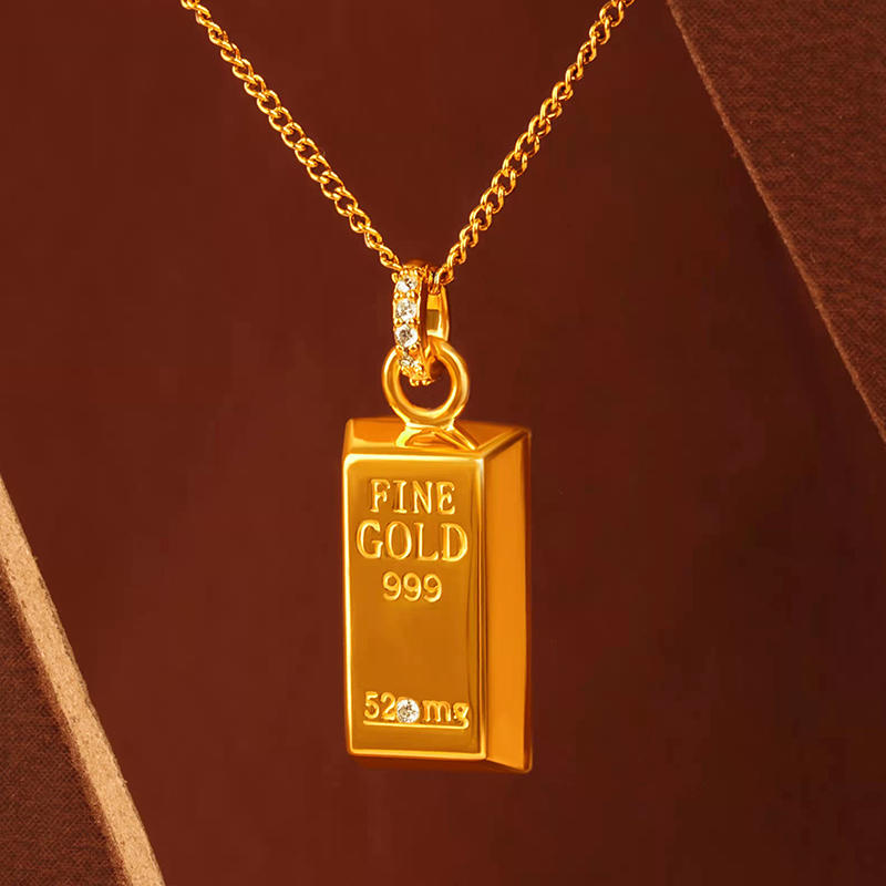 【顺丰包邮】钻石金砖项链 999金 小金条 黄金项链吊坠