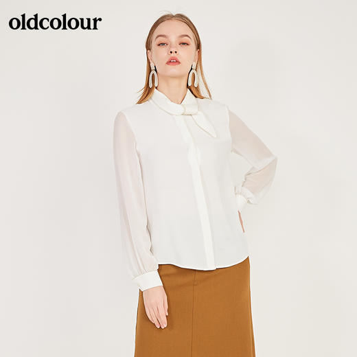 oldcolour春季新款纯色简约气质领结设计长袖衬衫女N11013134 商品图4