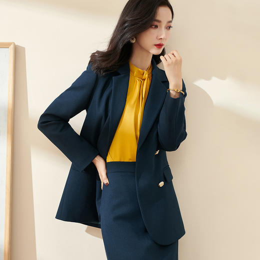 剩S/M 米思阳2025春季新款时尚气质通勤修身显瘦双排扣微弹西装外套0412 商品图0
