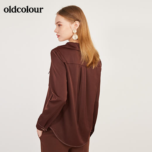 oldcolour春季新款丝光面料睡衣款舒适长袖套头衬衫女N11013152 商品图1