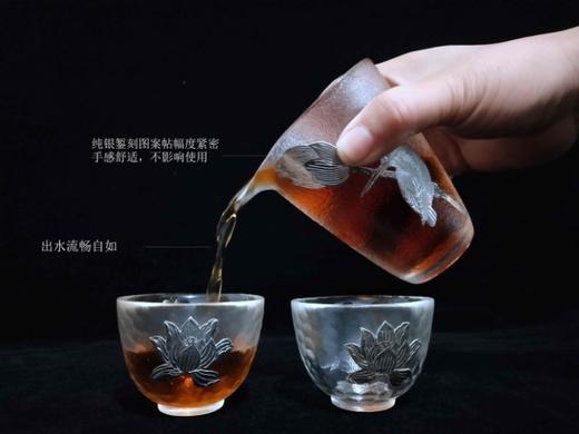 华艺银坊 荷塘月色四件套 家用茶杯会客茶杯 人工无铅玻璃杯 商品图3