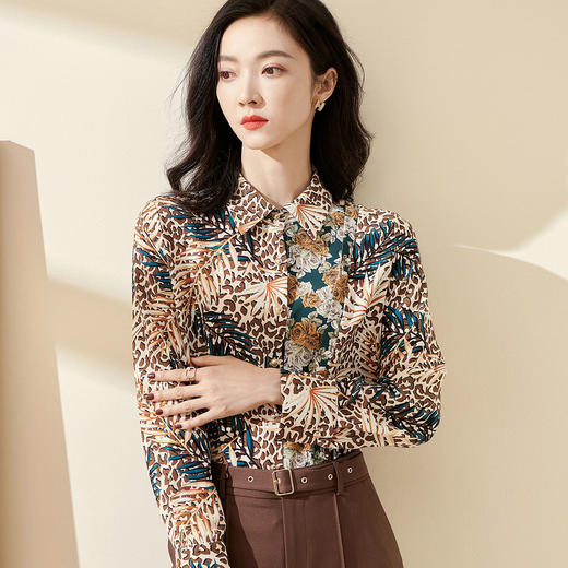 剩S 米思阳2025秋季新款时尚复古气质印花女式衬衫长袖直筒上衣0351 商品图0