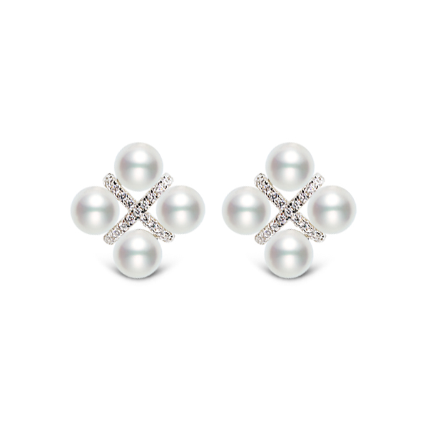 美裕 【四方格】银925淡水珍珠耳钉6-7mm白104193