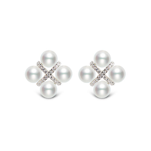 美裕 【四方格】银925淡水珍珠耳钉6-7mm白104193 商品图0