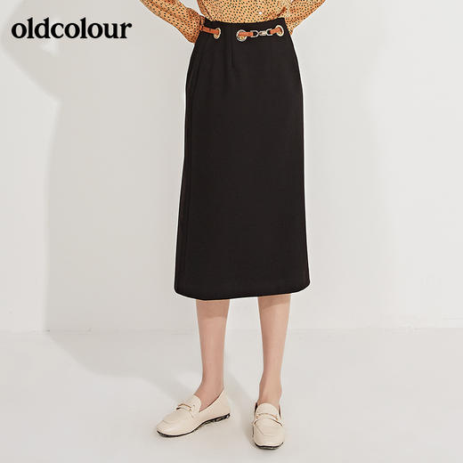 oldcolour春季新品纯色百搭修身显瘦中长款气质半身裙GN11063610 商品图2