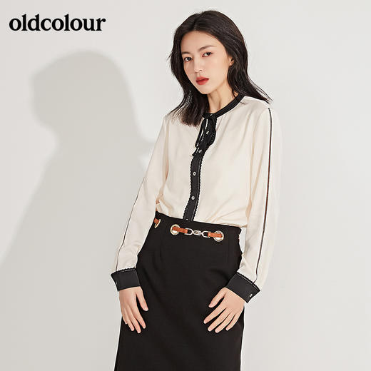 oldcolour春季新品雪纺小香风圆领休闲气质长袖衬衫女GN11013613 商品图2