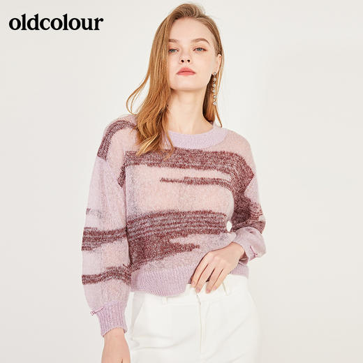 oldcolour春季圆领长袖宽松轻薄款含羊毛马海毛针织衫女N12052264 商品图3