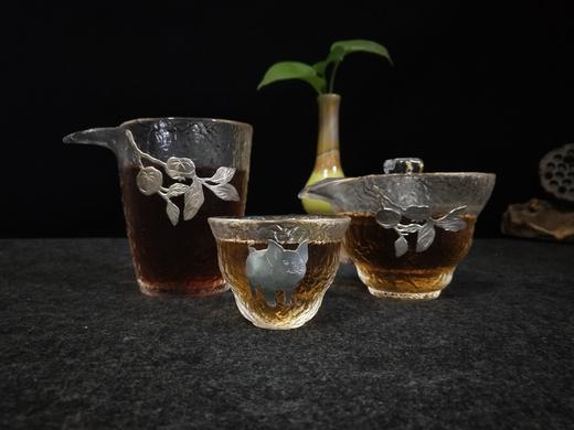 华艺银坊 诸事大吉四件套 家用茶具客用茶具 水晶玻璃杯 加纯银990 商品图0