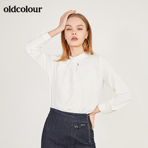 oldcolour春季新款纯色设计感领子雪纺套头长袖衬衫女N11013149 商品图0