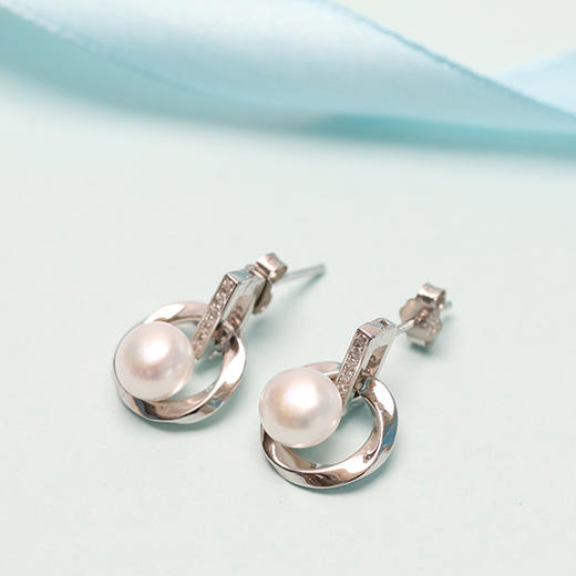 美裕 【镜中水月】银925淡水珍珠耳钉7-8mm白101781 商品图3