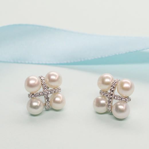 美裕 【四方格】银925淡水珍珠耳钉6-7mm白104193 商品图2