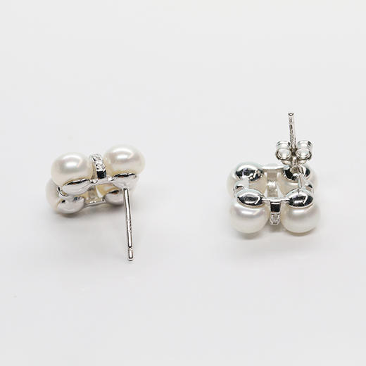 美裕 【四方格】银925淡水珍珠耳钉6-7mm白104193 商品图4