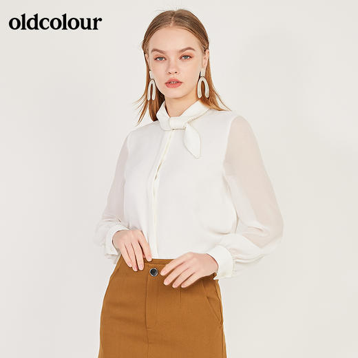 oldcolour春季新款纯色简约气质领结设计长袖衬衫女N11013134 商品图2