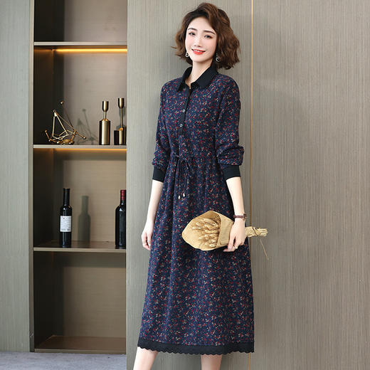 WZNH- WL10099套头红色气质通勤中长裙电子中腰印花连衣裙 商品图2