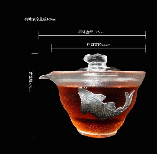华艺银坊 荷塘月色四件套 家用茶杯会客茶杯 人工无铅玻璃杯 商品图1