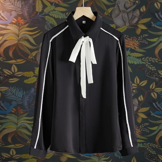 XZ GD-20092022春夏女装时尚职业装工服珠宝店金店酒店美容院上衣长袖黑衬衫 商品图1