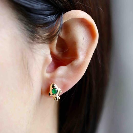 高冰种阳绿蛋面蛋面星辰大海宇宙飞船耳钉18k黄金钻石镶嵌 商品图9