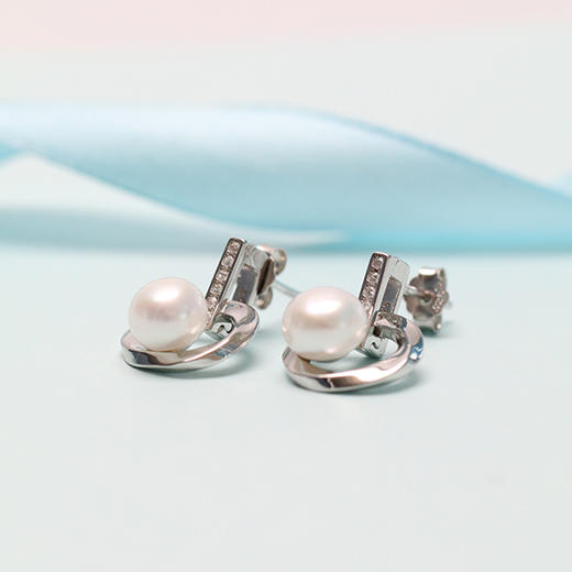 美裕 【镜中水月】银925淡水珍珠耳钉7-8mm白101781 商品图2