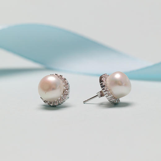 美裕【回响】银925淡水珍珠耳钉8-9mm白104189 商品图2