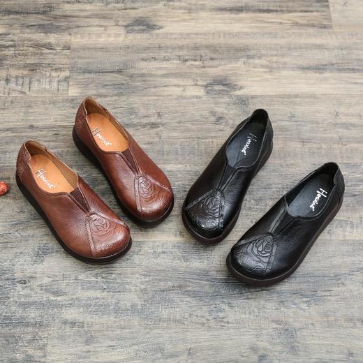 豪行春新款20192921妈妈鞋软底舒适真皮船鞋厚底复古女鞋平底单鞋 专柜正品 商品图5