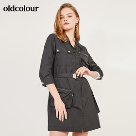 oldcolour春季休闲七分袖设计感单排扣工装连衣裙N12103204