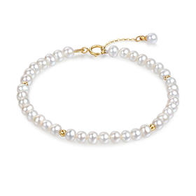 WPSKU444122 六福珠宝18K金不变色淡水珍珠手链女 总重7.1克