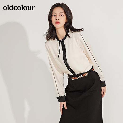 oldcolour春季新品雪纺小香风圆领休闲气质长袖衬衫女GN11013613 商品图0