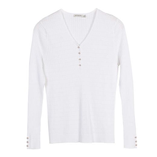 METTE22春新品女士针织衫长袖修身v领打底衫时尚镂空上衣套头毛衣 商品图8