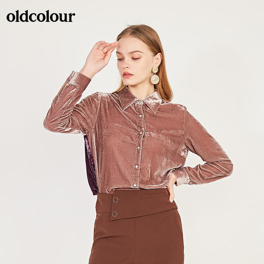 oldcolour早春新款金丝绒纯色气质长袖衬衫女N11013123 商品图3