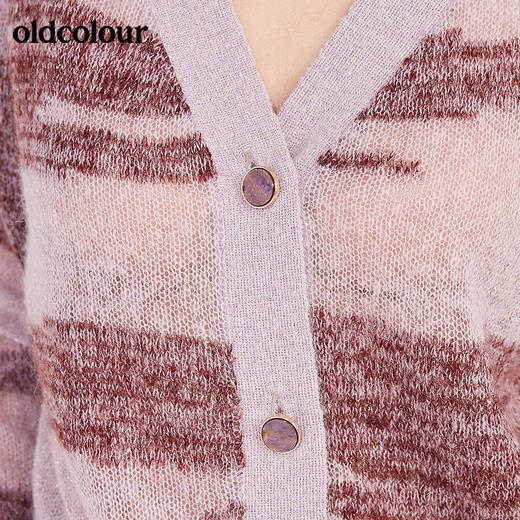 oldcolour春季轻薄款含羊毛马海毛条纹休闲短款小开衫女N12053260 商品图2