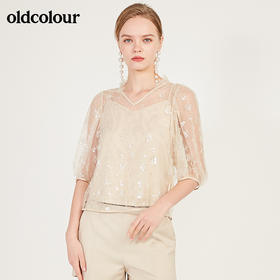 oldcolour春季V领时尚百搭气质中袖套头衫女N13012325