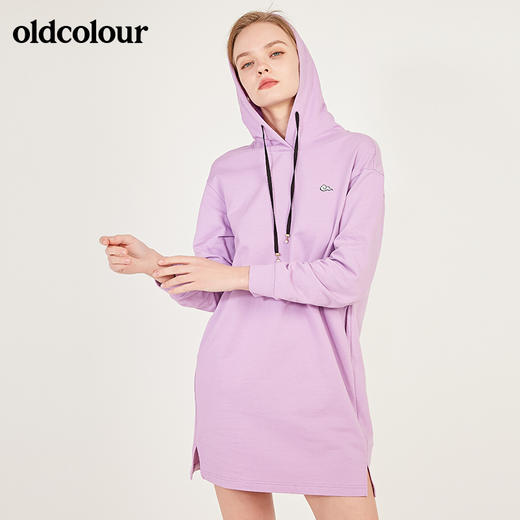 oldcolour春季荧光色休闲运动直筒长袖连帽卫衣款连衣裙N12103225 商品图3