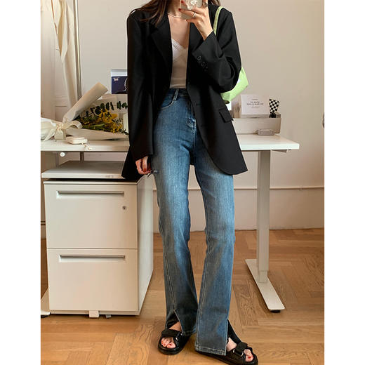 【显瘦显高，穿出大长腿！】时髦复古ins高腰牛仔裤女春季微喇开叉显高显瘦破洞马蹄裤子 商品图2