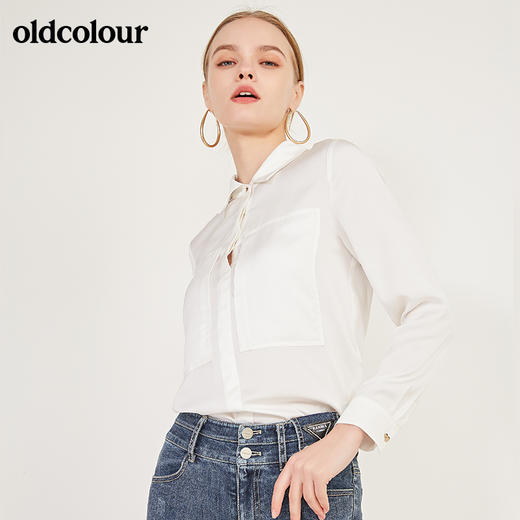 oldcolour春季新款简约百搭纯色气质设计感长袖衬衫女N11013173 商品图1