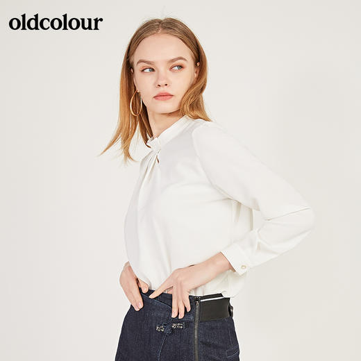 oldcolour春季新款纯色设计感领子雪纺套头长袖衬衫女N11013149 商品图4