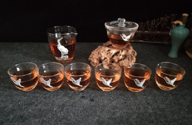 华艺银坊 鹤鸣八件套（小鹤版）家用茶具客用茶具 水晶无铅玻璃杯 加纯银990