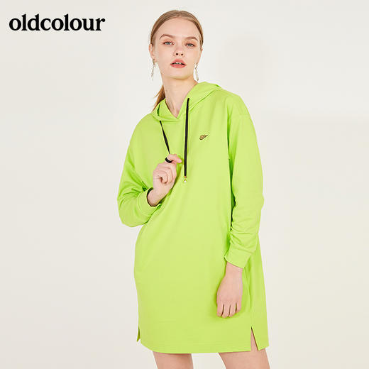 oldcolour春季荧光色休闲运动直筒长袖连帽卫衣款连衣裙N12103225 商品图4