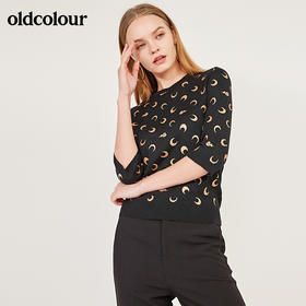 oldcolour春季圆领七分袖休闲短款含羊毛套头针织衫女N12052242