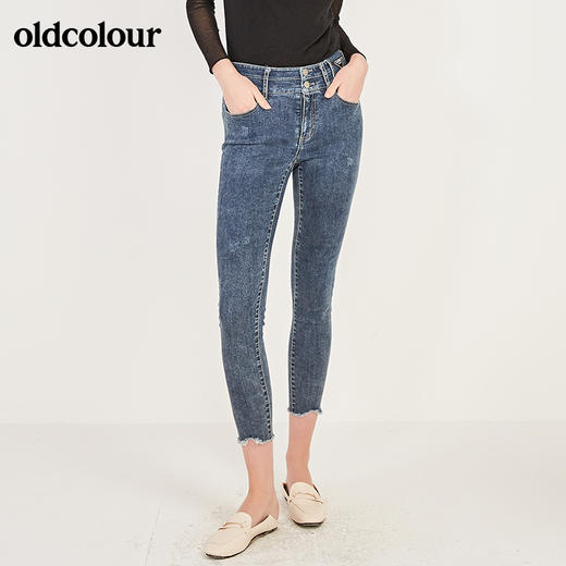 oldcolour春季新款高腰修身显瘦含棉微弹牛仔长裤女N11113101 商品图3