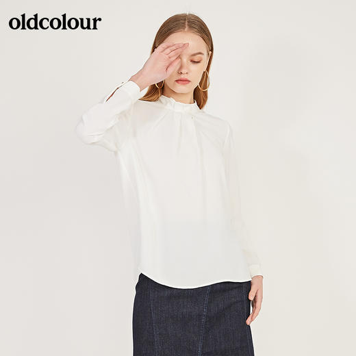 oldcolour春季新款纯色设计感领子雪纺套头长袖衬衫女N11013149 商品图3