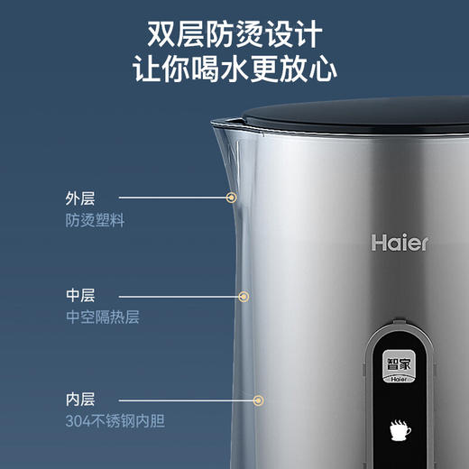 Z| 海尔（Haier）电水壶双层防烫烧水壶304不锈钢无缝内胆低音烧水55℃保温电热水壶1.5L大容量 白 HKT-L1BX15W（普通快递） 商品图3