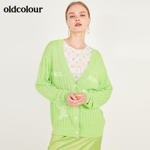 oldcolour春季休闲亮色网眼毛外套针织开衫女N12053240 商品图4