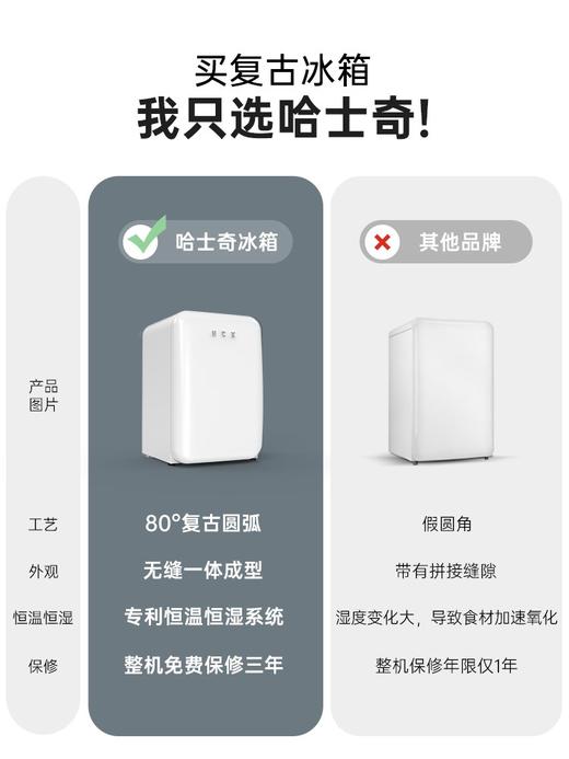 HCK哈士奇 BC-130GGA 复古冰箱进口家用单门大容量冷藏冷冻 商品图2