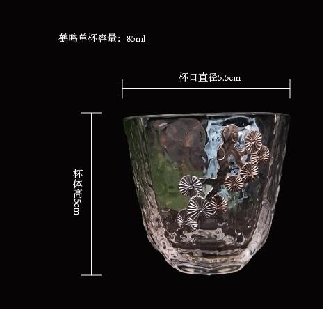 华艺银坊 鹤鸣八件套 家用会客杯 办公室茶杯 水晶料无铅玻璃杯 加纯银990 商品图1