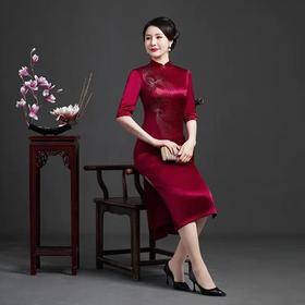BJ-22135喜婆婆婚宴连衣裙年轻洋气高贵醋酸缎镶钻旗袍