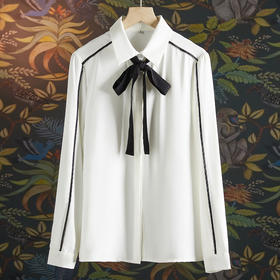 XZ GD-20092022春夏女装时尚职业装工服珠宝店金店酒店美容院上衣长袖黑衬衫