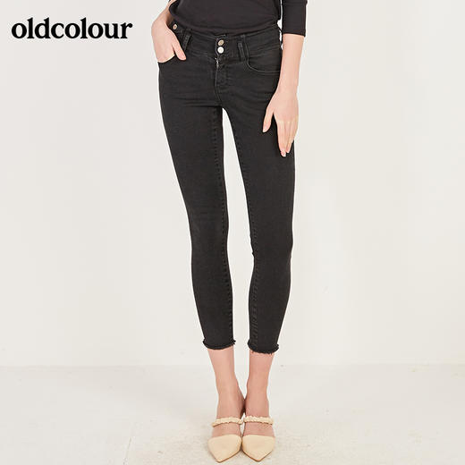 oldcolour春季修身气质纯色基础款水洗牛仔裤女N12113262 商品图3
