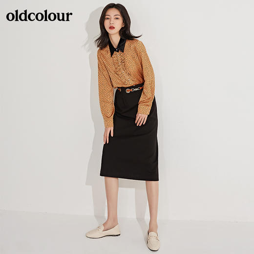 oldcolour春季新品纯色百搭修身显瘦中长款气质半身裙GN11063610 商品图3