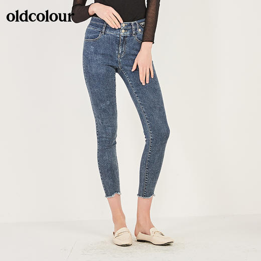 oldcolour春季新款高腰修身显瘦含棉微弹牛仔长裤女N11113101 商品图4