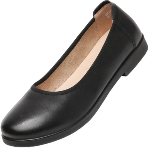 信诺真皮工作鞋女黑色久站不累脚软底空姐鞋超软上班圆头平底皮鞋22C6898-8 商品图4